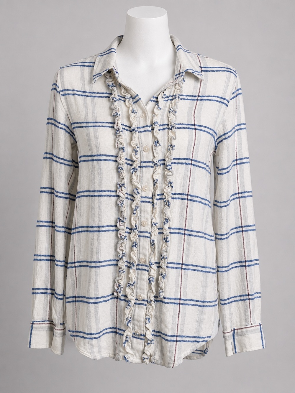 Pilcro Plaid Ruffle Button Front Blouse Size Small